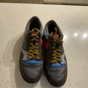 Nike Men's Brown and Blue Sneakers with Red Accents
